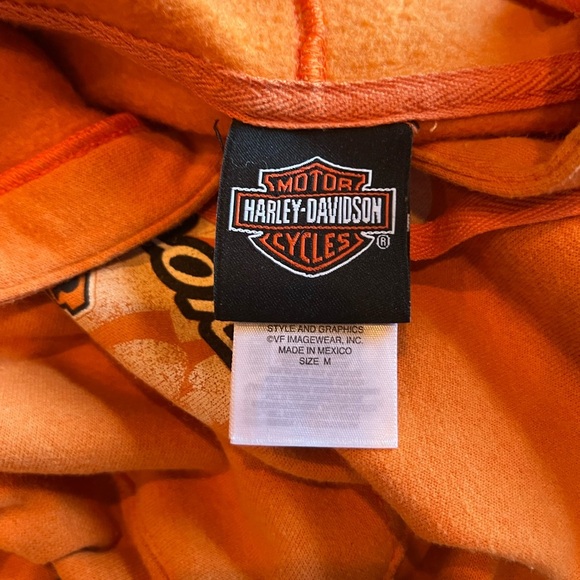 Vintage Harley Davidson Hoodie Mens Medium‎ Orange Y2K Sleeve Hit Grunge Skull - Picture 2 of 3
